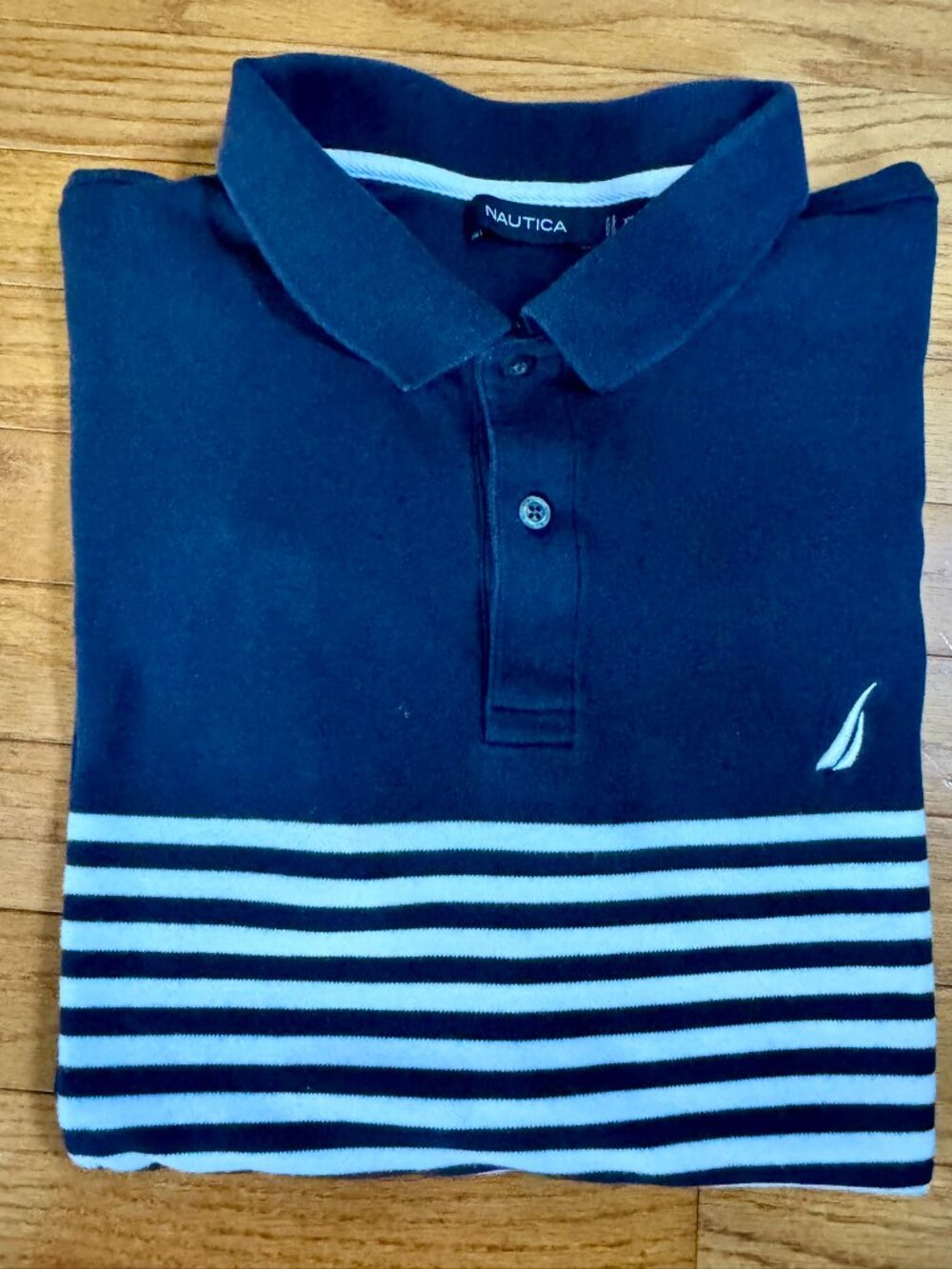 Nautica Men’s Polo Shirt XXL Navy White Striped | Super Soft | 3‑Button